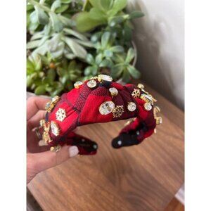 NWT Lele Sadoughi Apres Ski Crystal Knotted Plaid Headband Hot Toddy Size: O/S